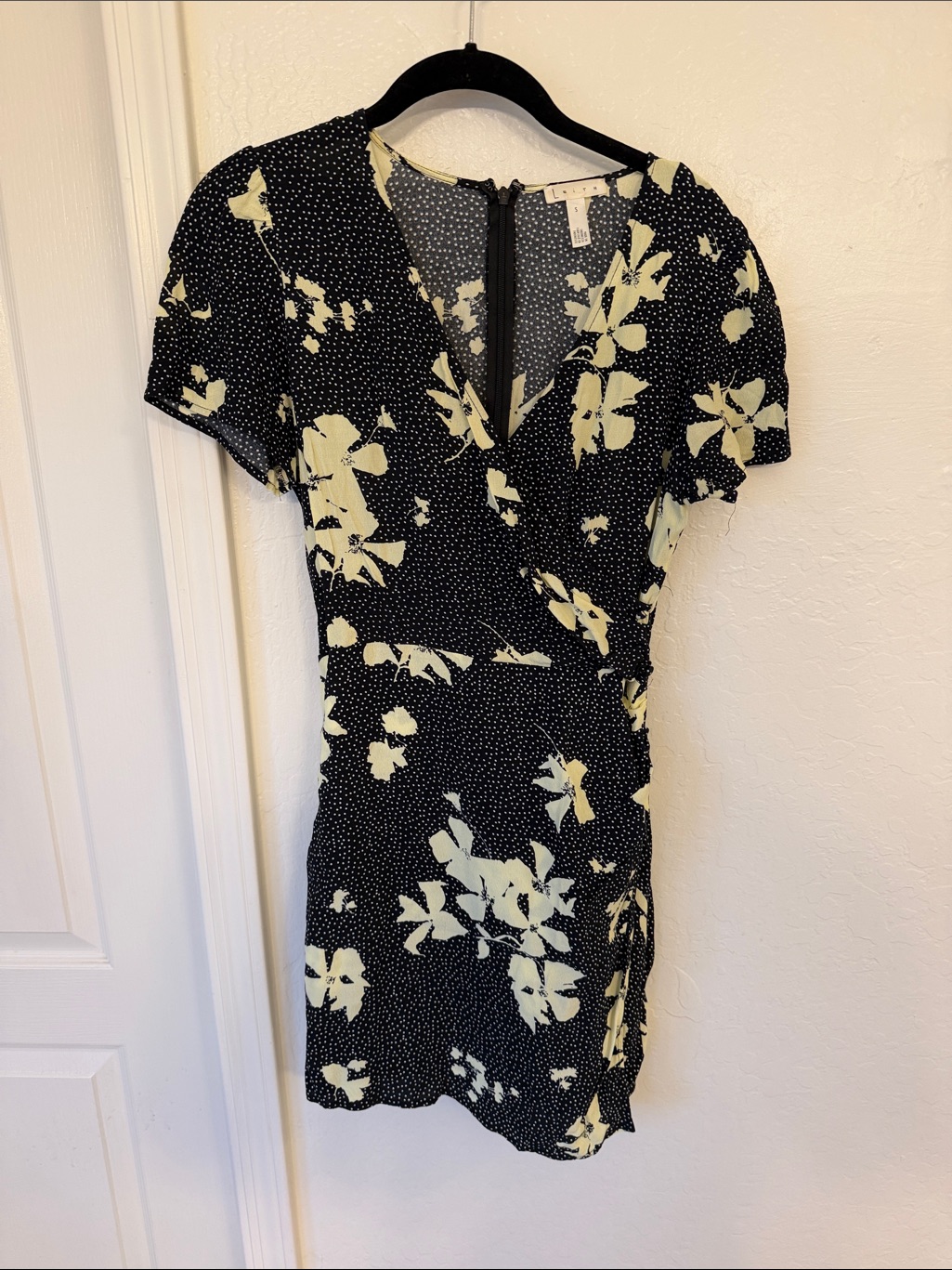 Floral Wrap-Style Mini Dress With Pale Yellow Print